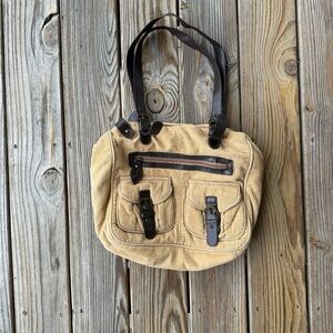 y2k corduroy bag with brown buckle details